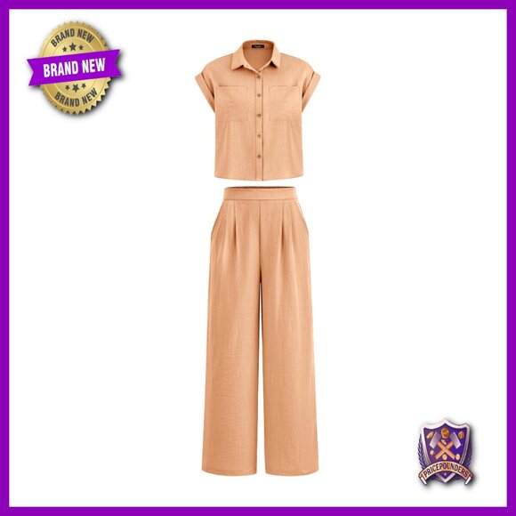 Cap Sleeve Crop Top Palazzo Pant Set Elegant Casual Tracksuit Lounge Wear